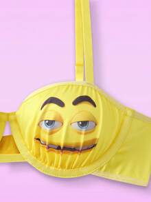 Notgurli 2pcs Bra + Panty Set, Underwire Lift & Enhance, Chocolate Chip & Print, Cute & Playful Women's Lingerie Set - Yellow - View 3