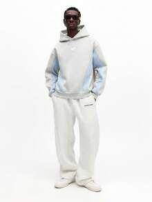 SUMWON Regular Fit Color Blocking Pullover Hoodie With Contrast Panel Design Long Sleeve Casual Streetwear Sweatshirt For Winter Fall Plain - Grey - View 3