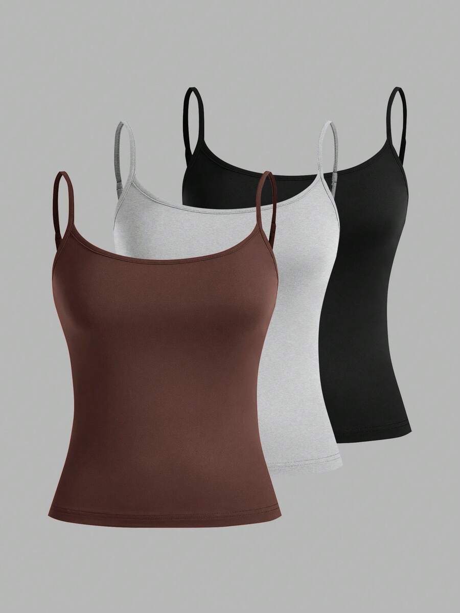 SHEIN EZwear 3件套女士性感露脐吊带背心，适合夏季海滩穿着 - 彩色 - 查看 1