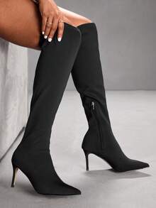 CUCCOO SZL 女士黑色弹力过膝靴 - 黑色 - 查看 4