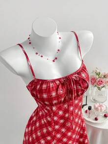 Comfortcana 女士时尚性感格子印花吊带迷你连衣裙 - 彩色 - 查看 3