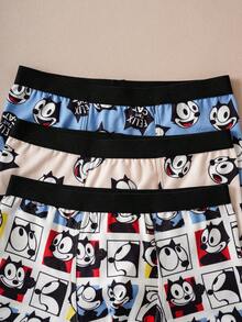 SHEIN Felix The Cat 3pcs/Pack Young Boy Cute Cartoon Pattern Contrast Waist Comfortable Trunks - Multicolor - View 9