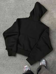 Manfinity Hypemode Men's Patchwork Sweatshirt Sweatshirt, Hooded Casual Athletic Style, Autumn/Winter,Men's Streetwear,Baggy,Brand,I Love My Boyfriend,Graphic,Boyfriend,Men's Casual Sports Short Zip Up Hoodie Grey , Fall