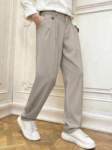 Manfinity Hypemode Men's Solid Color Pleated Straight Loose Casual Pants For Ceremony, Formal - Brown - View 5