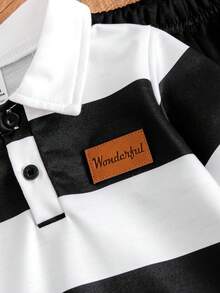 2pcs/Set Infant Boys' Casual Black And White Striped Knit Polo Collar Long Sleeve Top And Pants,Page Boy Back-To-School Autumn Baby Boy Outfit Clothes - Black and White - View 4