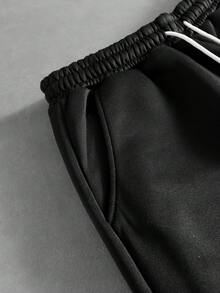 PAVTROS Men's Loose Solid Color Drawstring Black Sweatpants - Black - View 6
