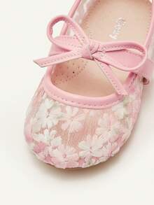 Cozy Pixies 1 Pair Spring/Summer Lace Cute Floral Mesh Bow Decor Flat Princess Shoes For Girls, Suitable For Wedding, Party, Gathering - Pink - View 7