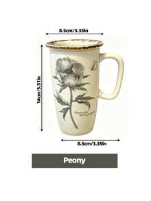 1个复古花卉陶瓷马克杯，大容量咖啡/果汁/牛奶杯，适用于办公室
