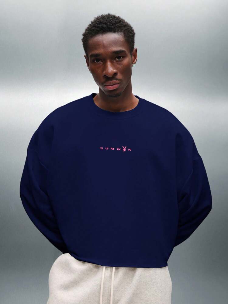 PLAYBOY X SUMWON Cropped Raw Edge Long Sleeve Sweatshirt With Large Bunny Logo Back Print And Front Text Detail