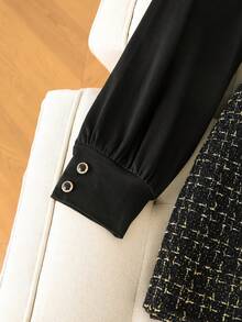 GlowEve CURVE Bộ áo thun tay dài dệt kim màu đen cỡ lớn dành cho nữ và váy bút chì vải tuýt thanh lịch cổ điển, mùa thu - màu đen - Xem 5