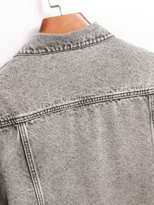 Manfinity Roughcore Chaqueta vaquera gris desgastada casual para hombre, estilo urbano - Gris - Ver 7