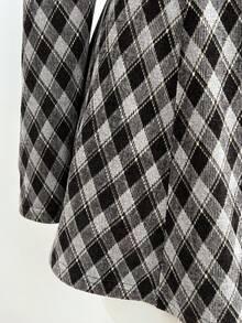 Elamini 女士棕色格子A字收腰短款连衣裙，长袖方领，学院风百搭休闲装，适合日常、办公、外出、约会、秋冬季、返校季、毕业季等场合。 - 咖啡棕 - 查看 4