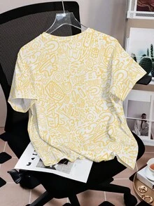 LOONEY TUNES X SHEIN Women's Casual Cute Cartoon Pattern Round Neck Short Sleeve T-Shirt, Summer - White - View 2