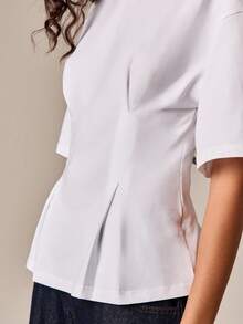 AiiRZ Damen Peplum Kurzarm T-Shirt mit geraffter Taille und locker geschnittenem Fit für den lässigen Alltag