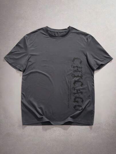 StoneGrade 男士休闲字母印花圆领短袖T恤，夏季男士T恤休闲复古衬衫男