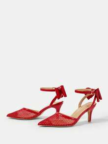 CUCCOO HITCHD Brown Cherry Pointed Toe Stiletto Heel Backless Women Pumps - Red - View 9