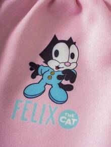 SHEIN Felix The Cat Baby Girl Casual Colorblock Cartoon Pattern Crew Neck Sweatshirt And Pants Set, Autumn - وردي - مشاهدة 5