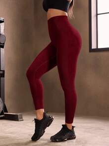 Powerista Women's Plain High Waist Seamless High Stretch Washed Sports Leggings Yoga Pants - Burgundy - View 5