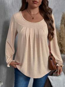 EMERY ROSE Blusa de manga larga de cuello redondo minimalista y casual para mujer de talla grande, otoño