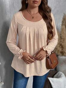 EMERY ROSE Blusa de manga larga de cuello redondo minimalista y casual para mujer de talla grande, otoño