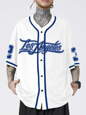 Prep Camisa casual de hombre de manga corta con estampado y abotonadura sencilla