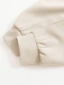 INAWLY 半拉链 Polo 领印花宽松抽绳卫衣 - 杏色 - 查看 5