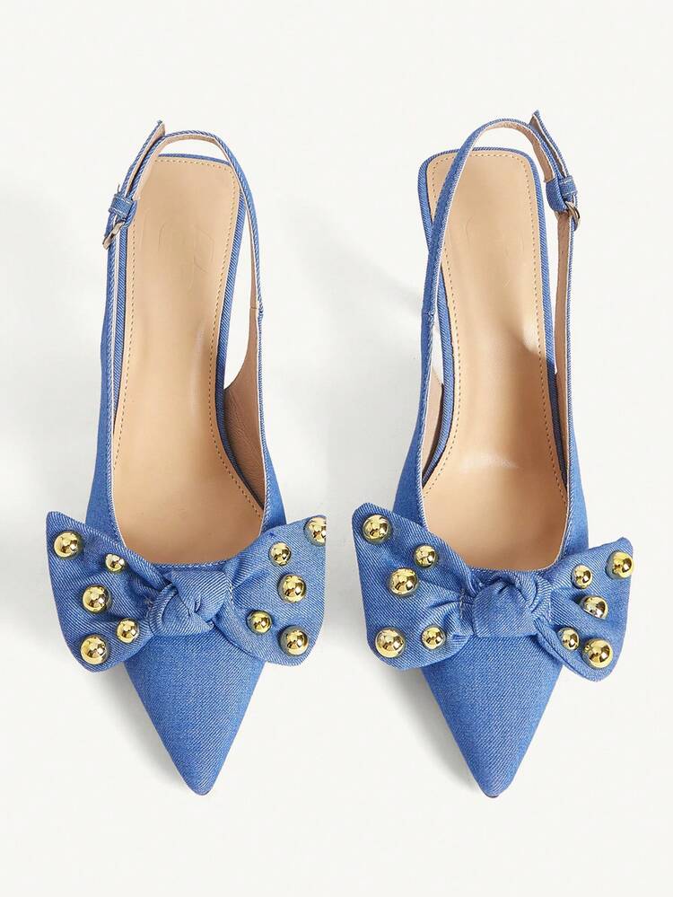 CUCCOO CHICEST Women's Fashionable Elegant Pearl Bow Decor Pumps Summer Shoes Wedding Shoes Bride Shoes