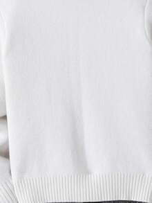 SHEIN Tween Boy Solid Color Stand Collar Long Sleeve Casual Sweater, Autumn/Winter - White - View 5