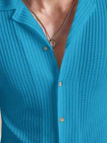 Manfinity VCAY Chemise casual/d'affaires à boutonnage simple de couleur unie pour hommes - Bleu azur - Voir 6