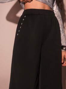 SHEIN Glamour Women's Casual Loose Fit Black Wide Leg Sweatpants, Suitable For Sports & Leisure Outfits, Outdoor Pants, Basic Black Pants Black Flare Pants - Black - View 7