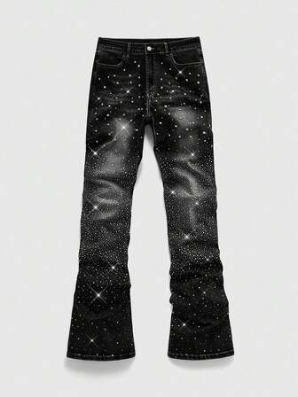 Street Life Herren Jeans mit funkelnden Diamant-Layering und Glockenform
