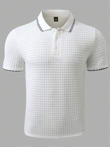 EGENSIO 男士花卉边饰短袖休闲通勤 Polo 衫 - 白色 - 查看 4