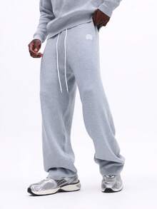 SUMWON 浅灰色翻领针织衫和配套运动裤两件套，休闲舒适，宽松版型，长袖套头衫，运动裤