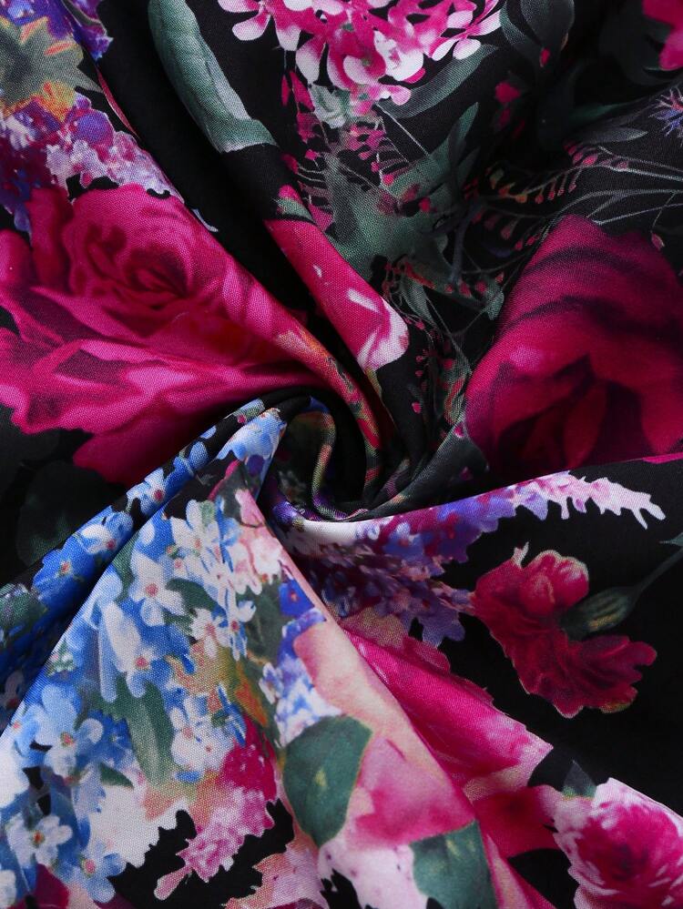 Franclia Γυναικείο φόρεμα με φλοράλ σιφόν και κομψή ζακέτα, σετ 2 τεμαχίων, για μεγάλα μεγέθη, καλοκαιρινό - Μοβ - Προβολή 8