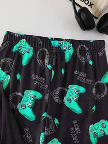 SHEIN 2pcs Tween Boy Glow Game Console Graphic Crew Neck Long Sleeve Top And Pants Comfortable Loungewear Set - Green - View 7