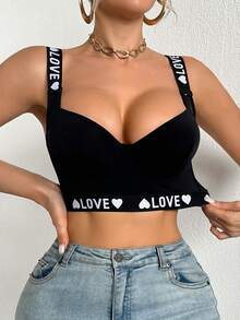 DesireSculpt Sujetador inalámbrico con estampado de letras LOVE, con soporte y moldeado - Negro - Ver 8