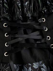 ROMWE Goth Đầm trễ vai in họa tiết Boho Allover viền bất đối xứng cỡ lớn, có họa tiết mặt trời, mặt trăng, ngôi sao, côn trùng và hoa, tay áo loe và thắt lưng - Nhiều màu - Xem 3