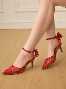 CUCCOO HITCHD Brown Cherry Pointed Toe Stiletto Heel Backless Women Pumps - Red - View 6