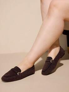 CUCCOO CURVES Women's Fashionable Versatile Commuter Casual Wide Fit Flats For Christmas - Coffee Brown - View 5