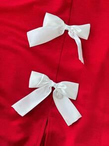 Elenzga Plus Size Bow Decor Split Hem Sweatshirt,  Day - Red - View 8