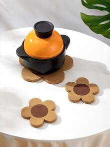 1pc  Soft Wooden Heat Abnormal Shape Resistant Insulation Mat Creative Flower Design Potholder Hot Pad For Dining Table Kitchen Decor Valentine's Day Wedding Anniversary Christmas Thanksgiving Housewarming Gift Home Organization Storage