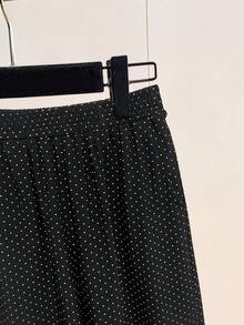 GlowEve Elegant And Casual Black And White Polka Dot Woven Lace Trousers For Ladies - Black and White - View 7