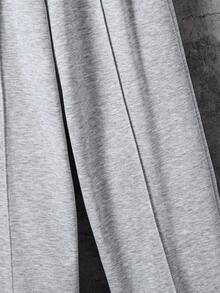 SHEIN Tween Boy Grey Baggy Sweatpants,Winter School Casual Street Fashion Pleated Comfortable Straight Leg Pants,Suitable For Commuting,Sports,Spring/Autumn - Light Grey - View 7