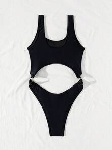 Swim SXY 鏤空環鏈連體泳衣 - 黑色 - 查看 4