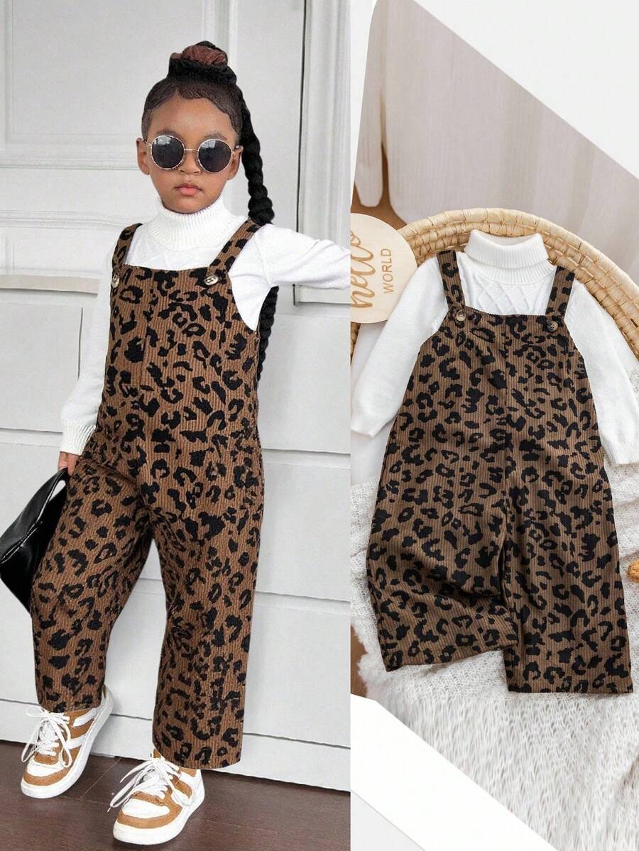 Young Girls Leopard Print Jumpsuit Pants, Cute Casual Versatile Outfit For Autumn/Winter