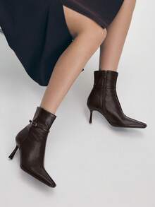 Mnmlis 欧美风方头高跟踝靴，百搭细跟短靴，2025秋冬新款 - 棕色 - 查看 9