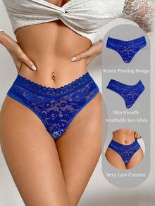 Women's Fashionable Lace Comfortable Briefs - Blue - View 3