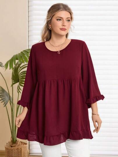 Rosumi 大码女式休闲圆领宽松纯色衬衫，秋季