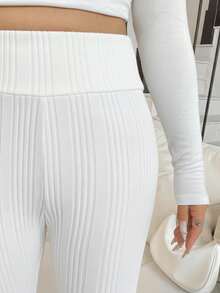 SHEIN EZwear 加大码黑色高腰休闲保暖打底裤，秋冬季 - 白色 - 查看 6