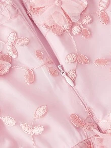 SHEIN MOD 女士优雅刺绣系带露肩中长连衣裙，粉色 - 粉色 - 查看 5